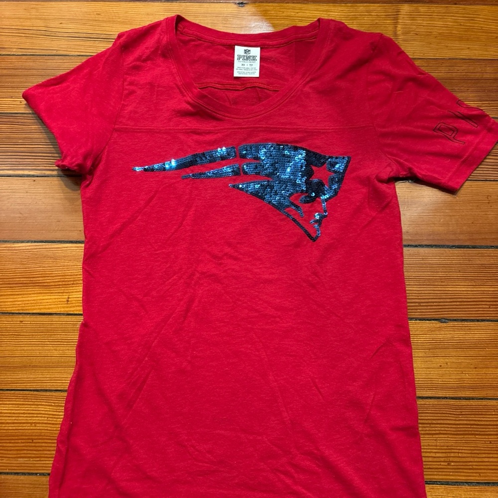 Victoria’s Secret PINK New England Patriots Bling T-shirt Red , Sz XS Rare